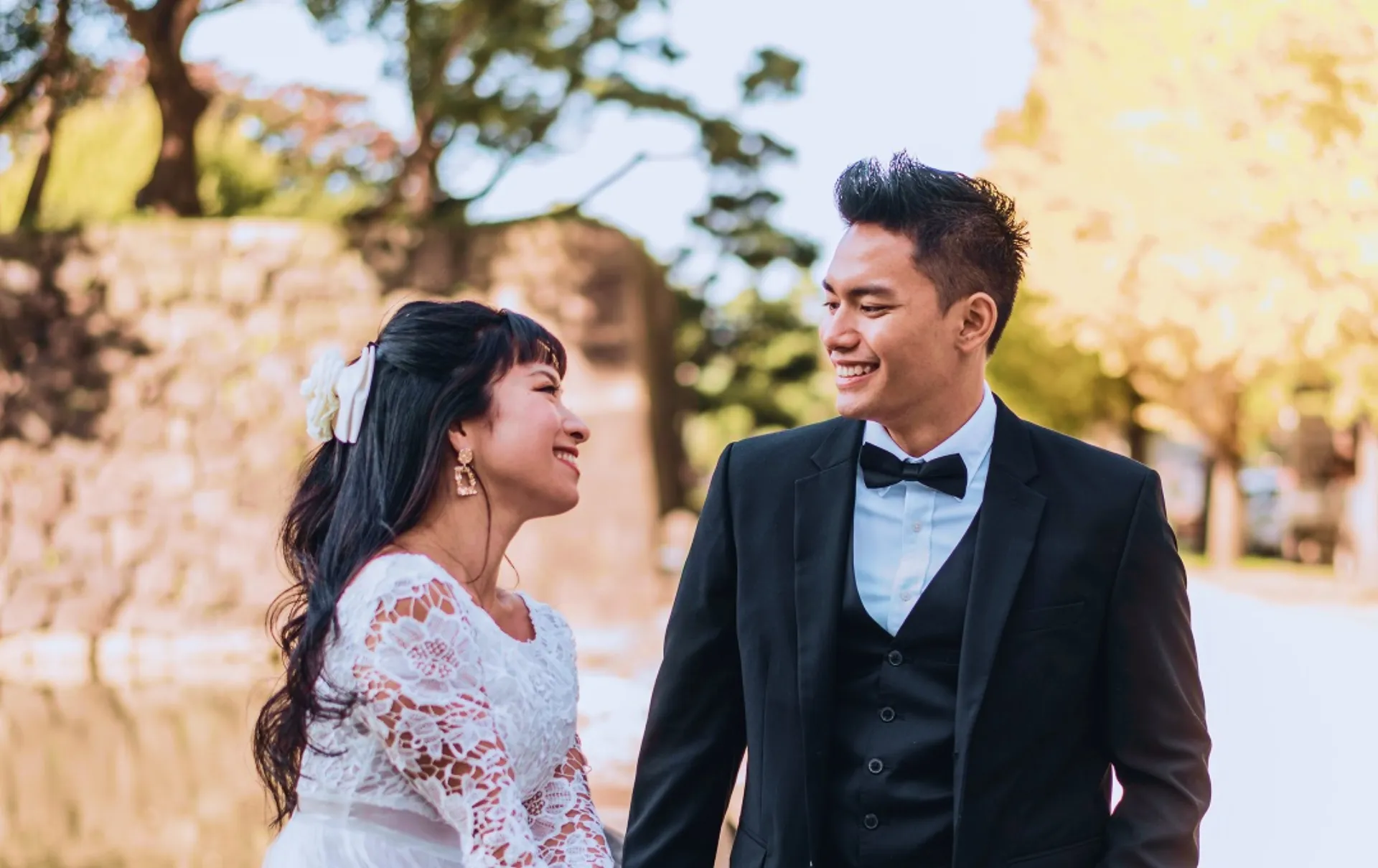 Smiling newlyweds